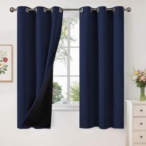 YoungsTex Navy Blue 100% Blackout Curtains for Bedroom 63 Inches Long, Grommet Thermal Insulated Black Out Drapes Evergy Saving for Living Room, 2 Panels, 42 X 63 Inch