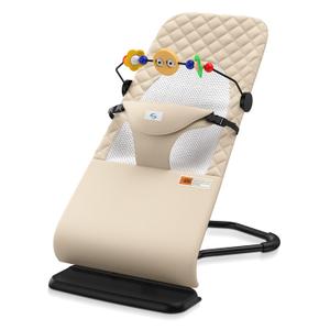 Baby Bouncer, Bouncer Seat for Babies 0-12 Months,Ergonomic Baby Seat Breathable and Comfortable Cushion with 3-Height Adjustments, Infant Rockers Portable Folding and Detachable (Beige)