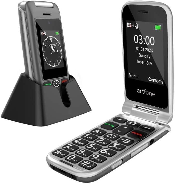 Artfone G6 Flip Phone for Seniors, 4G Unlocked Basic Phone, 2.4"+1.8" Screen, SOS Button, Speed Dial, Hans-Free, Big Buttons, Bluetooth, Camera, FM Radio, Charging Dock, Voice Time, Caller-ID, Gray