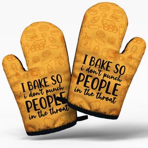 Funny Hostess Cooking and Baking BBQ Kitchen Gadgets with Heat Resistant Silicone Non-Slip, I Bake So I Don't Punch People in The Throat Oven Mitts Set of 2, Gifts for Bakers Chef Friends Mom Wife
