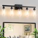 VOLISUN 5-Light Bathroom Light Fixtures, Matte Black Bathroom Vanity Light Over Mirror, Modern Vanity Light for Bathrooms, Bathrooms Wall Light with Clear Glass Shades (Bulbs Excluded)
