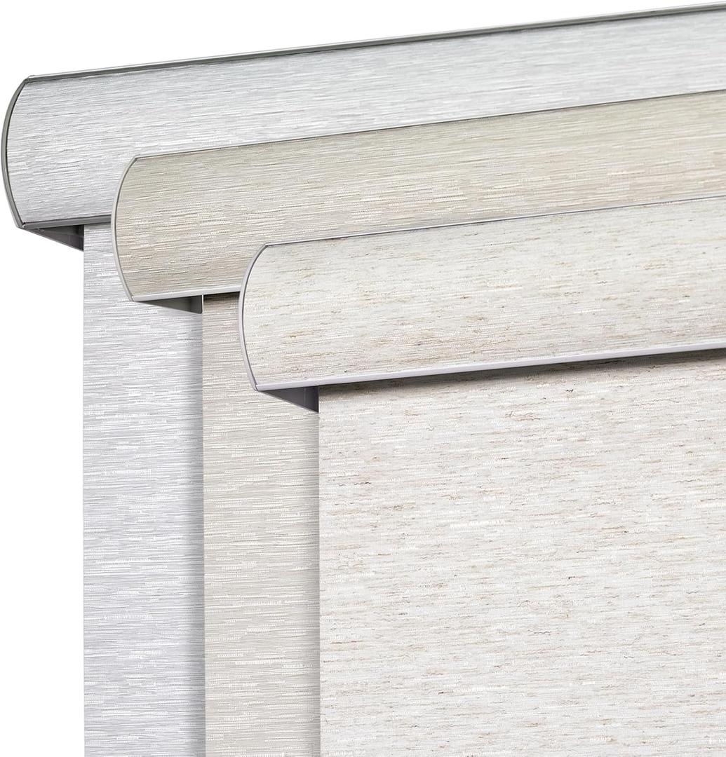 Joydeco Natural Woven Roller Shades for Indoor Windows, Cordless Blackout Blinds with Curved Valance, Thermal Insulated UV Protection Privacy Window Shades for Home and Office (Cream,15" W x 48" H)