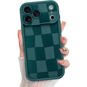 KANGHAR Compatible with iPhone 17 Pro Case 2025, Silicone Checkered Cute Pattern, Camera Protection Soft Slim Shockproof Edge Phone Cover for Girls Women -Green