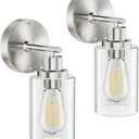 GORDNWE Set of 2 Bathroom Wall Sconce, Brushed Nickel Vanity Light, Modern Wall Light Fixture with Clear Glass Shade and E26 Bulb Base, Wall Lamp Wall Mount Light Fixtures for Mirror, Bedroom