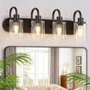 4-Light Vanity Lights for Bathroom, Modern Black Bathroom Light Fixtures Over Mirror, 23.6 inch Bathroom Wall Sconces for Hallway, Bedroom, Living Room with Clear Glass Shade