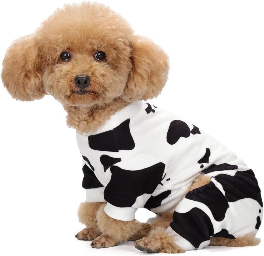 Adorable Cow Print Dog Pajamas  Lightweight, Cozy Four-Legged Outfit for Small to Large Dogs and Cats, Soft and Snuggly Pet Wear for Everyday Comfort and Cuteness.S (White Black)