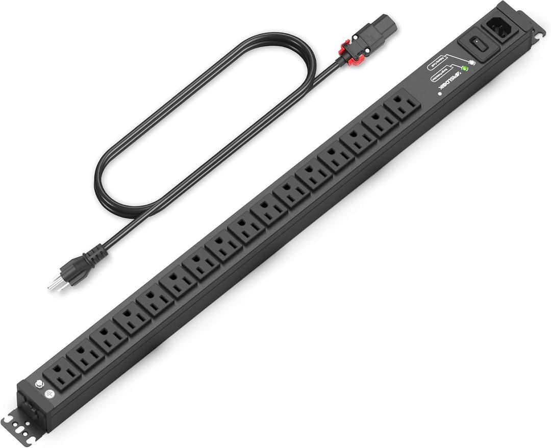 Surge Protector Power Strip, 16 Outlet Metal PDU Mountable Power Strip with Switch, Multi Plug Wall Outlet, Heavy Duty Power Strip Surge Protector 1800J, 6 Feet Auto Lock Extension Cord, 15A/1875W