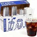 50 Pack 12 oz Disposable Plastic Cups with Lids and Straw, To Go Iced Coffee Cups with Lids - Coffee Bar Essentials, Food Safe&Heavy Duty Clear Plastic Cups for Cold Drinks