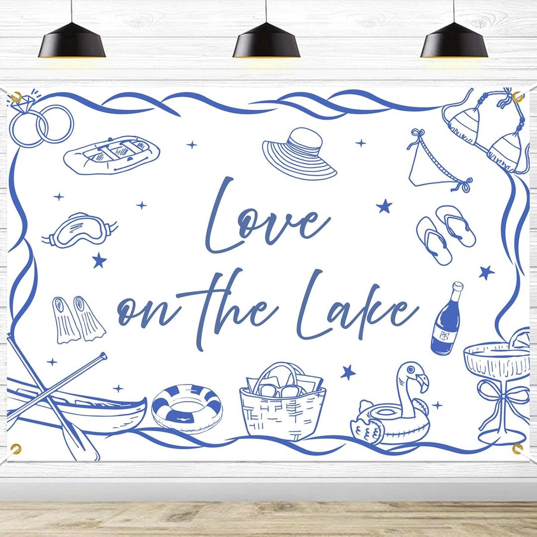 Love on The Lake Backdrop - Camping Bachelorette Party Decorations, Lake Bach Party Decorations, Camping Bachelorette Weekend Photo Props, 7 * 5Ft