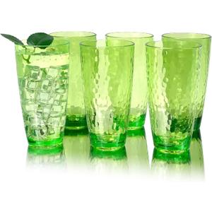 26-Ounce Plastic Tumblers (Set of 6), Reusable Plastic Mugs, BPA-Free Acrylic to Drink Mugs, Shatter Resistant, Textured Interior, Dishwasher Safe (Green, 26 Ounce)