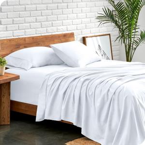 GOKOCO Luxury Soft 4 Piece Sheet Set - 100% Egyptian Cotton King Size Bed Sheet Set, Super Soft Sateen Weave, Fit Mattress 12'' Deep Pocket - White Solid Luxury Sheet Set