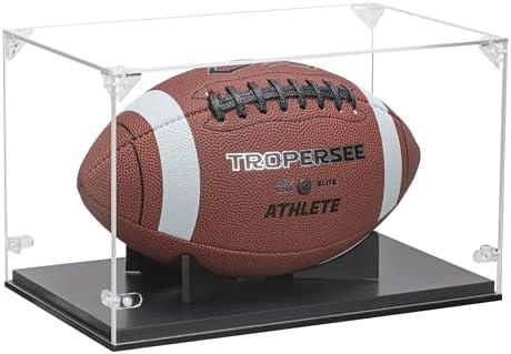 Football Display Case, Thickened UV Protection Clear Acrylic Lid Football Holder, Wood Football Base Stand Football Cases for Signed Football Full Size