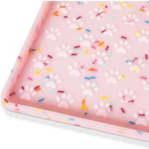 Ptlom Dog Food Mat Anti-Slip Dog Bowl Mats for Food and Water, Waterproof Pet Placemat Prevents Messy Spill to Floor, Silicone Puppy Feeding Tray for Small, Medium and Large Dogs Cats, Pink (18"L x 12"W)