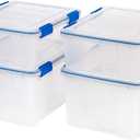 IRIS USA WeatherPro 27 & 44 Qt Storage Bins with Lids, 4 Pack, BPA-Free Plastic Gasket Box with Tight Latch and Seal, Stackable Nestable Tote Tub - Clear/Blue
