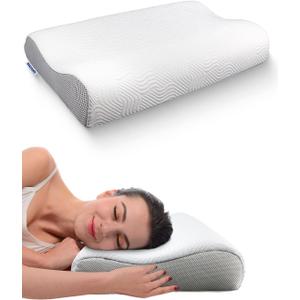 Memory Foam Contour Pillow for Neck Pain Relief, Ergonomic Cervical Pillow with 2 Heights - Orthopedic Support for Side/Back/Stomach Sleepers, Breathable Removable Cover, Queen Size