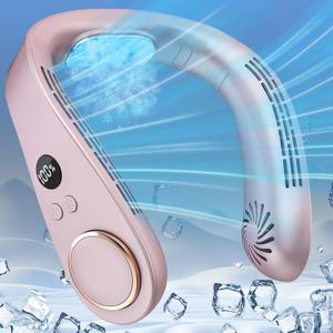 Cooling Neck Fan,5500mAh Personal Fan Neck AC Unit,Portable Leafless Hanging Neck Fan,USB Handsfree Mobile Body Headset Face Devices with LED Display for Adults Childrens in Summer Hot Weather Purple