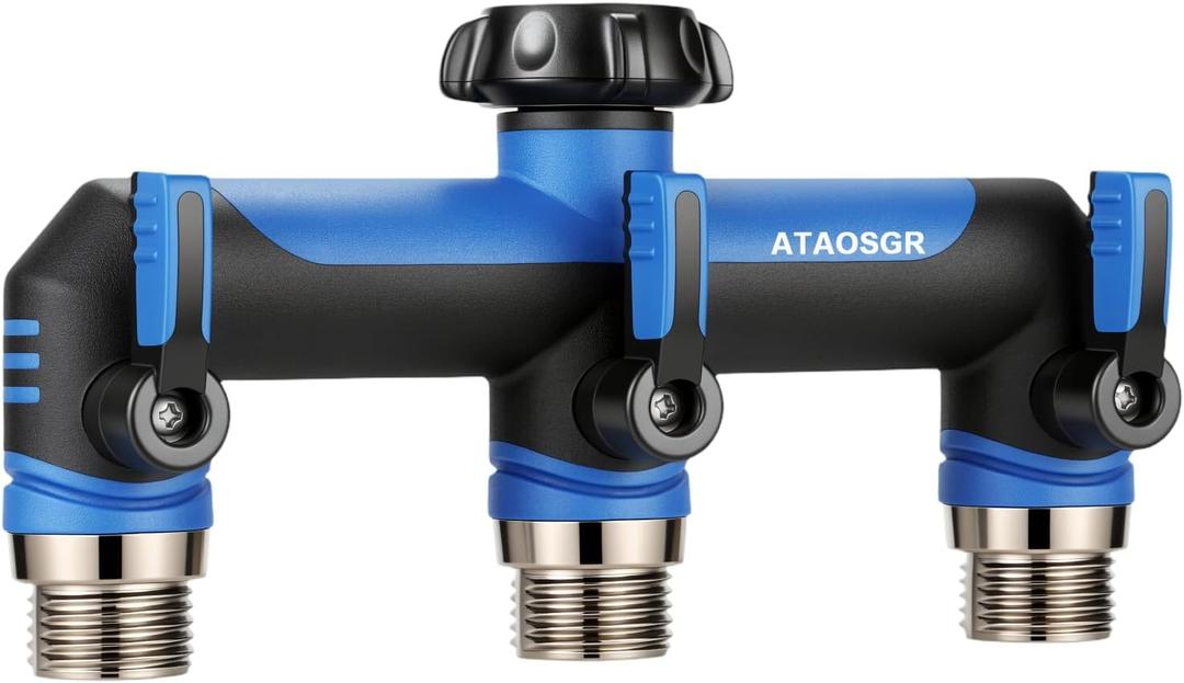 Garden Hose Splitter, 3 Way Water hose bib Spigot splitter, T Hose Connector- with Shutoff Valves Water Adapter，Outdoor Faucet Splitter 3/4" GHT Thread， For Home Outdoor Garden irrigation（ blue）