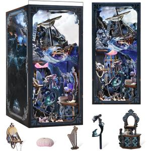 CCCDF Book Nook Kit, 3D Wooden Puzzle for Adults Teen, DIY Ocean Miniature Dollhouse Booknook Kit with Led Light and Dust Cover (Song of The Sirens)