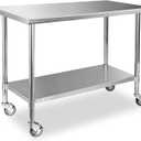STABLEINK Stainless Steel Table with Caster Wheels 24 x 60 Inches 5ft, NSF Commercial Prep & Work Table with Adjustable Undershelf and Table Foot, for Commercial Kitchen, Restaurant, Hotel and Garage