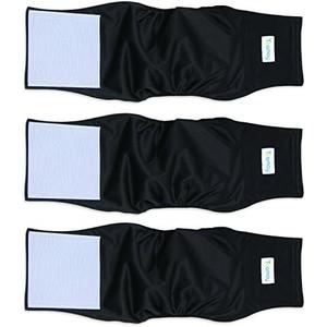 Teamoy 3 Pack Male Dog Diaper Wrap, Washable Puppy Belly Bands, Super-Absorbent and Comfortable(L1,16-20" Waist, Black)