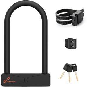 Sportneer Bike Lock - 16mm Shackle Heavy Duty Anti Theft Bike U Lock with 3 Keys - Bicycle U-Locks with Sturdy Mounting Bracket for Bike Scooter Gate, Size 8.7''x5.9'', Weight 2.45lbs