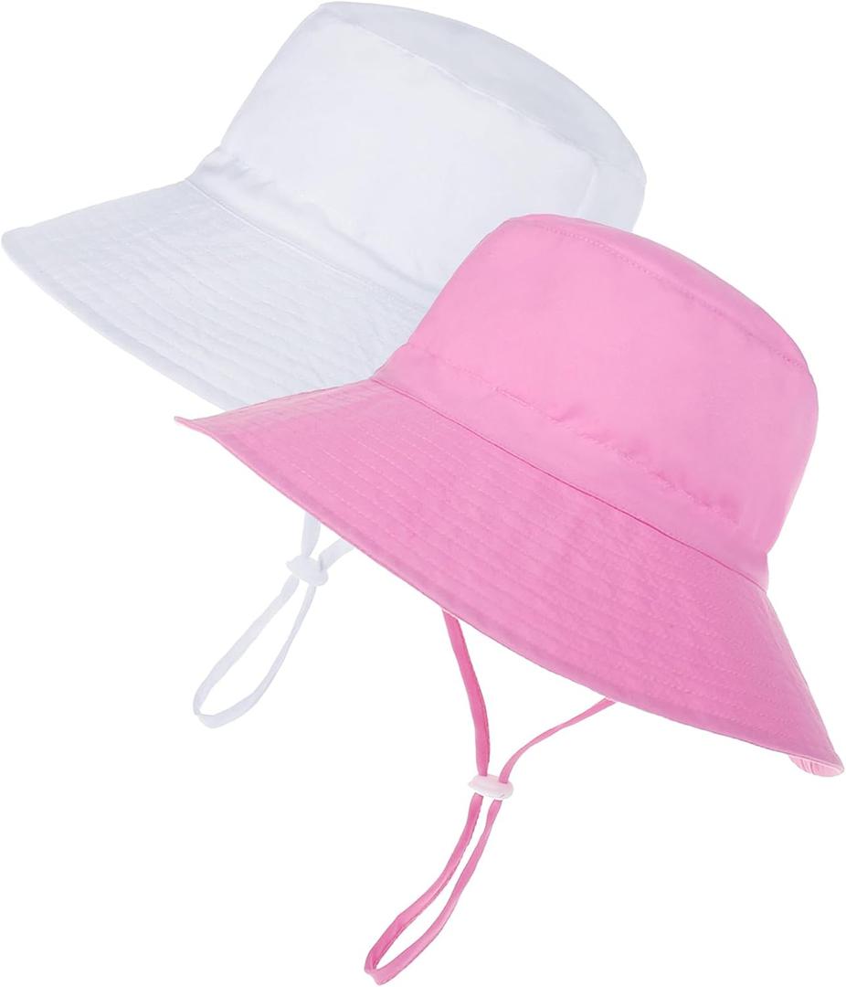 Zando 2 Pack UPF 50+ Kids Sun Hat Baby Beach Bucket Hats for Summer Swim (XS)