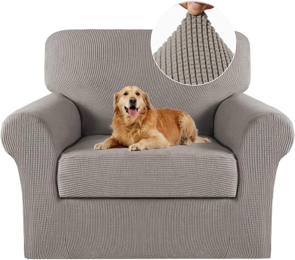 Turquoize 2 Piece Chair Covers Chair Slipcovers for Living Room Armchair Sofa Covers Chair Couch Cover with Arms Washable Furniture Protector for Chairs Feature Thick Jacquard Fabric (Chair, Taupe)