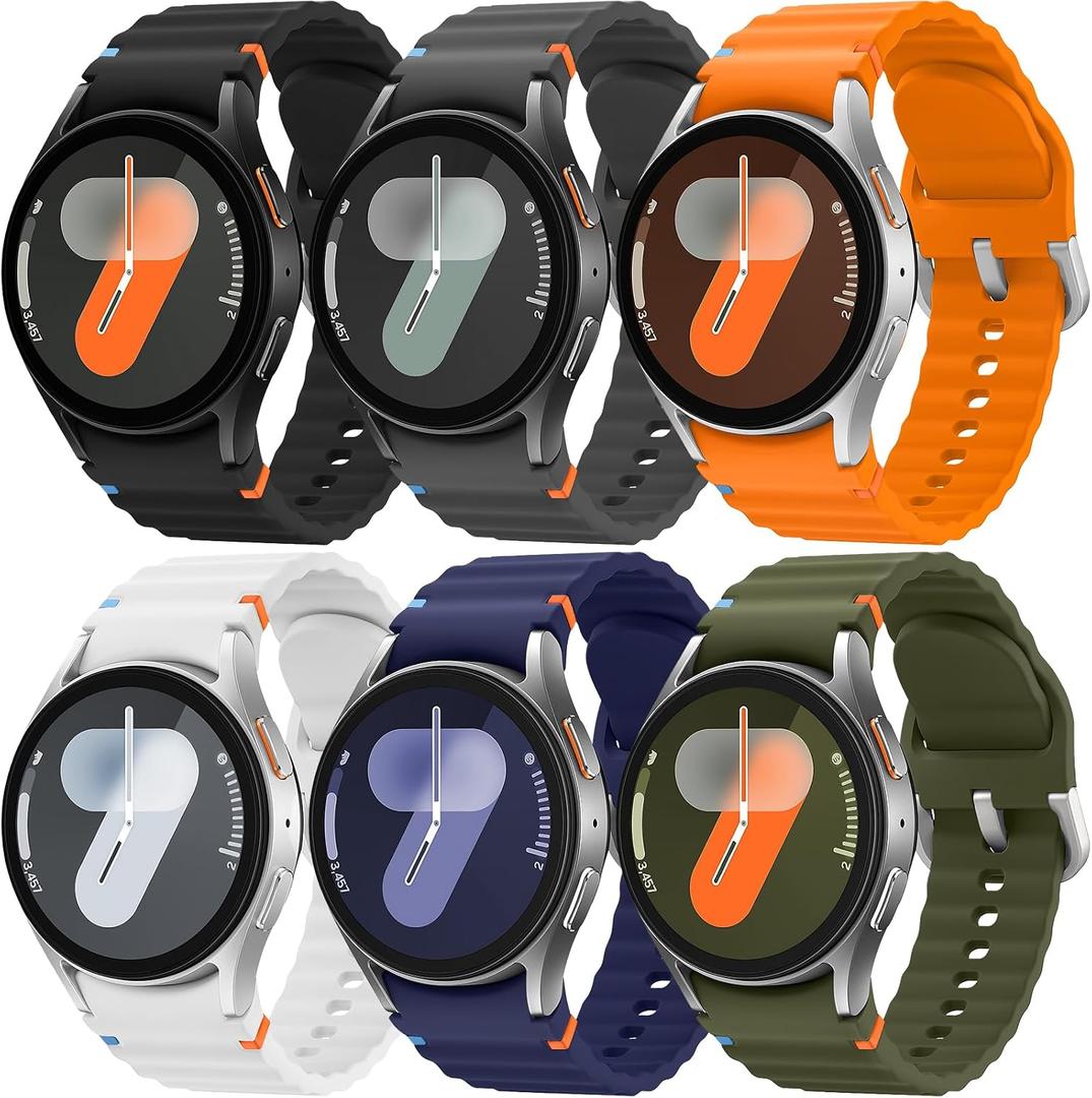 6 Pack Sport Band Compatible with Samsung Galaxy Watch 7 Band 40mm 44mm, No Gap Soft Silicone Strap for Galaxy Watch 6 5 4 FE/Galaxy Watch 6/4 Classic 47mm 43mm 46mm 42mm/Watch 5 Pro 45mm Men Women