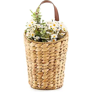 LGENHOOM Handwoven Front Door Basket Water Hyacinth Wall Hanging Basket Decorative Boho Mounted Organizer for Dried Flower Plants Storage Basket for Garden, Home, and Farmhouse Décor