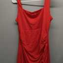 HomRain Women's Sexy Ruched Bodycon Midi Dresses Square Neck Sleeveless Ruffle Hem Cocktail Party Dresses (Red)-XL