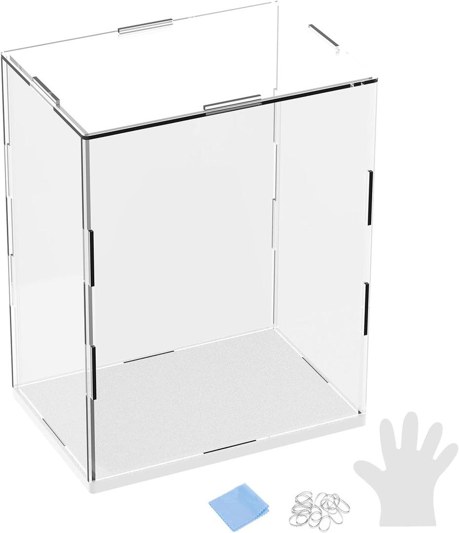 1-Pack Acrylic Display Case, 5.9x3.9x9.9 Inch/15x10x20cm Acrylic Clear Display Case Box with Black Wooden Base for Collectibles, Dustproof Showcase [White, Clear]