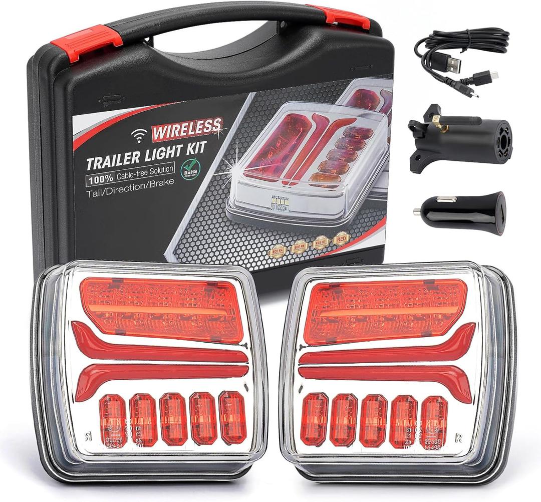 SUPAREE 2PCS LED Wireless Magnetic Trailer Tail Light Kit, Rechargeable Towing Lights with 7 Way to 4 Way Transmitter, Waterproof Tow Lights for Trucks, Trailers, Campers, RVs, Boats, and Caravans