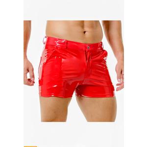 Men's PU Leather Shorts Flat Front Boxer Short Pants Casual Straight Leg Hot Shorts with Pocket & Zipper
size M