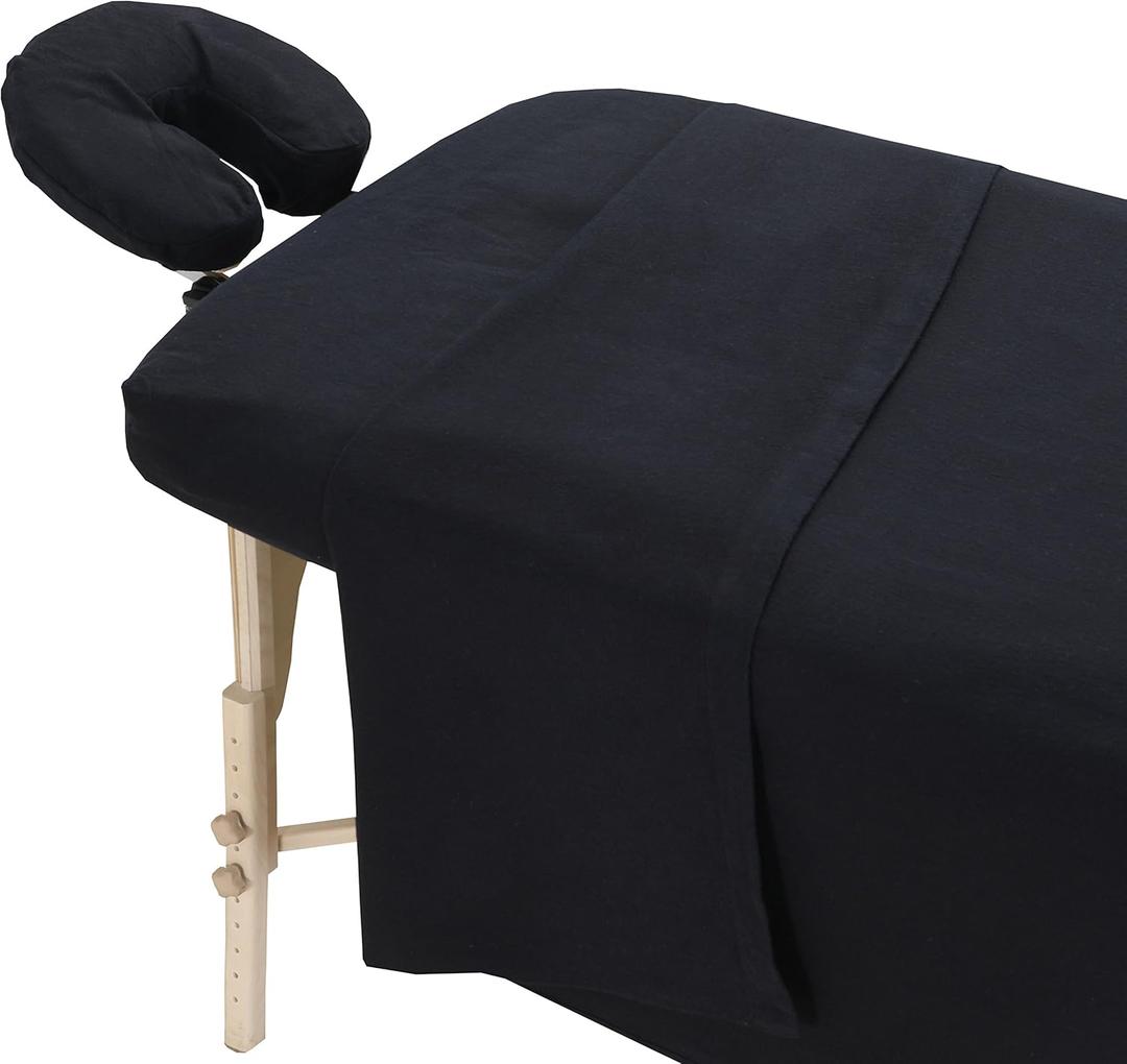 LONDON LINENS Pack of 2 Extra Thick 3 Piece Massage Table Sheets Set - 100% Natural Cotton Flannel - Includes Massage Table Cover, Massage Fitted Sheet, and Massage Face Rest Cover (Black)