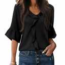 siliteelon Womens Blouses Dressy Casual 3/4 Sleeve Ruffle Bell Top Ladies Business Formal Work Shirt Spring Trendy 2026 2
