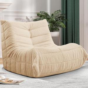 Cansunna Bean Bag Chairs for Adults,Large Togo Chair,Comfy Bean Bag Couch | Giant Teddy Floor Sofa Chair with Non-slip Bottom,Bean Bag Lounger,Fireside Chair for Bedroom,Living Room-Khaki