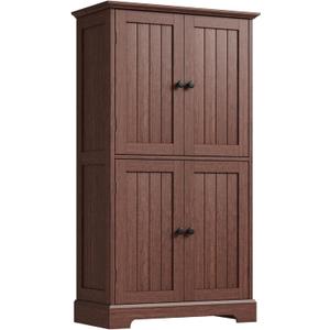 ChooChoo Bathroom Floor Cabinet, Farmhouse Bathroom Storage Cabinet with 4 Doors and Adjustable Shelves, Pantry Cabinet for Living Room, Kitchen, Walnut (11.81"D x 23.62"W x 43.31"H)