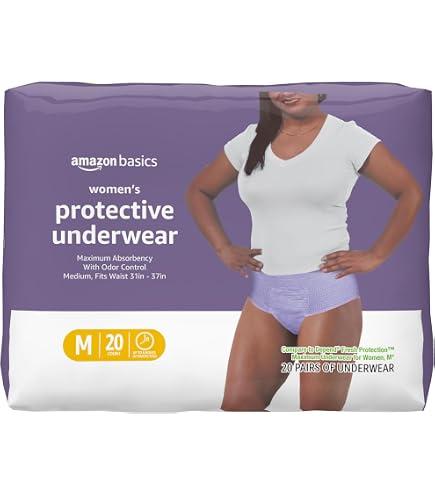 Amazon Basics Maximum Absorbency Incontinence Underwear for Women, Disposable Postpartum, Bladder Leak Protection, Odor Control, Soft, Medium, Lavender, 60 Count (3 Packs of 20)