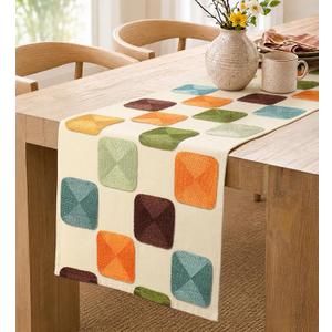 13"x 72" Embroidered Canvas Table Runner, Mosaic