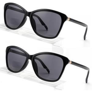 Premium Bifocal Reading Sunglasses for Women, Retro Cateye Sun Readers UV400 Protection, Classic Shades (2PC Black, 1.25)