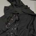 AULKEEP Gothic Punk Long Sleeve Cold Shoulder Hooded Crop Tops Buckle Strap Hoodie Sweatshirt L