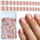 LuckForever Short Press on Nails 240pc Glossy Lotus Pink Press on Nails Short Square Round Fake Nails Full Cover 10 Sheets Nail Adhesive Tabs,Small Wooden Sticks and Nail Files False Nails for Women