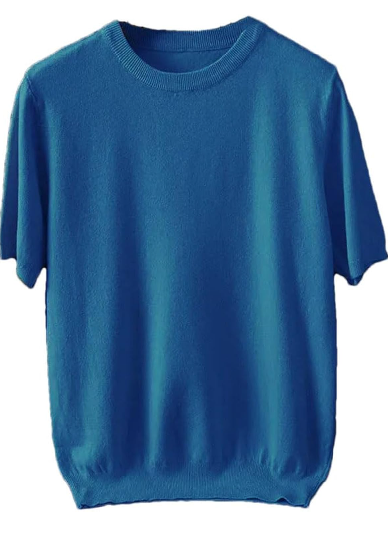 Men's Merino Wool Sweater O-Neck Knitted T-Shirt Breathable Thin Short Sleeve Tees Solid Color Knitting Jumpers Tops