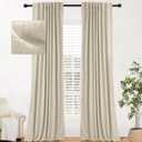 INOVADAY 100% Blackout Curtains for Bedroom, Thermal Black Out Curtains, Back Tab/Rod Pocket Linen Blackout Drapes, Room Darkening Drapes for Living Room, 52''W x 102''L, Natural