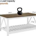 Coffee Table with Storage Small White Farmhouse Coffee Table for Livingroom | Farmhouse Style , Coffee table , Walnut Top , 2-Tier Slat Shelf , V-Shape Frame , 39.4" L x 21.6" W ,Sturdy Frame, 21.6Dx39.4"Wx17.8"H