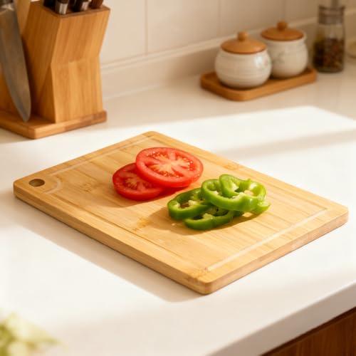 Small Bamboo Cutting Boards with Juice Groove (11" x 7.8"), Wooden Chopping Board for Kitchen, Charcuterie Board, Wooden Cutting Board for Meat, Cheese, Fruits, and Vegetables