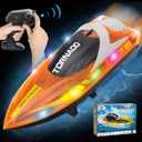 Remote Control Boats for 8-12, 15+ MPH Fast RC Boat with LED Lights, 2.4G RC Electric Speed Boats Pool and Lakes Toys for Kids (819-orange Yellow)