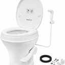 SEAFLO RV Toilet with Sprayer Attachment - White, 18.4 Residential Height, Gravity Flush Foot Pedal Camper Toilet Soft Close Seat Elongated Bowl Motorhome,SFRTPH-01-02