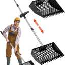 Chicken Poop Scooper & Rake - 2-in-1 Metal Chicken Coop Scoop for Sand with 22 to 62" Adjustable Handle, Litter Sifting Shovel Cleaning Tools for Chicken Run, Animal Farm, Duck Coop Black