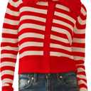 Ythomm Womens Ruffle Collar Cropped Cardigans Cute Button Down Sweaters (Red, XL)